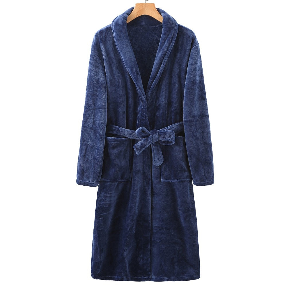 Women Robe Kimono Bath Gown Thicken Coral Fleece With Pockets