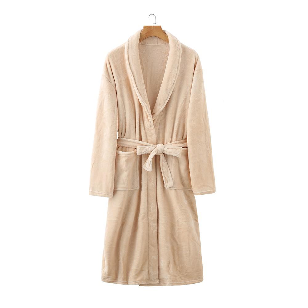 Women Robe Kimono Bath Gown Thicken Coral Fleece With Pockets