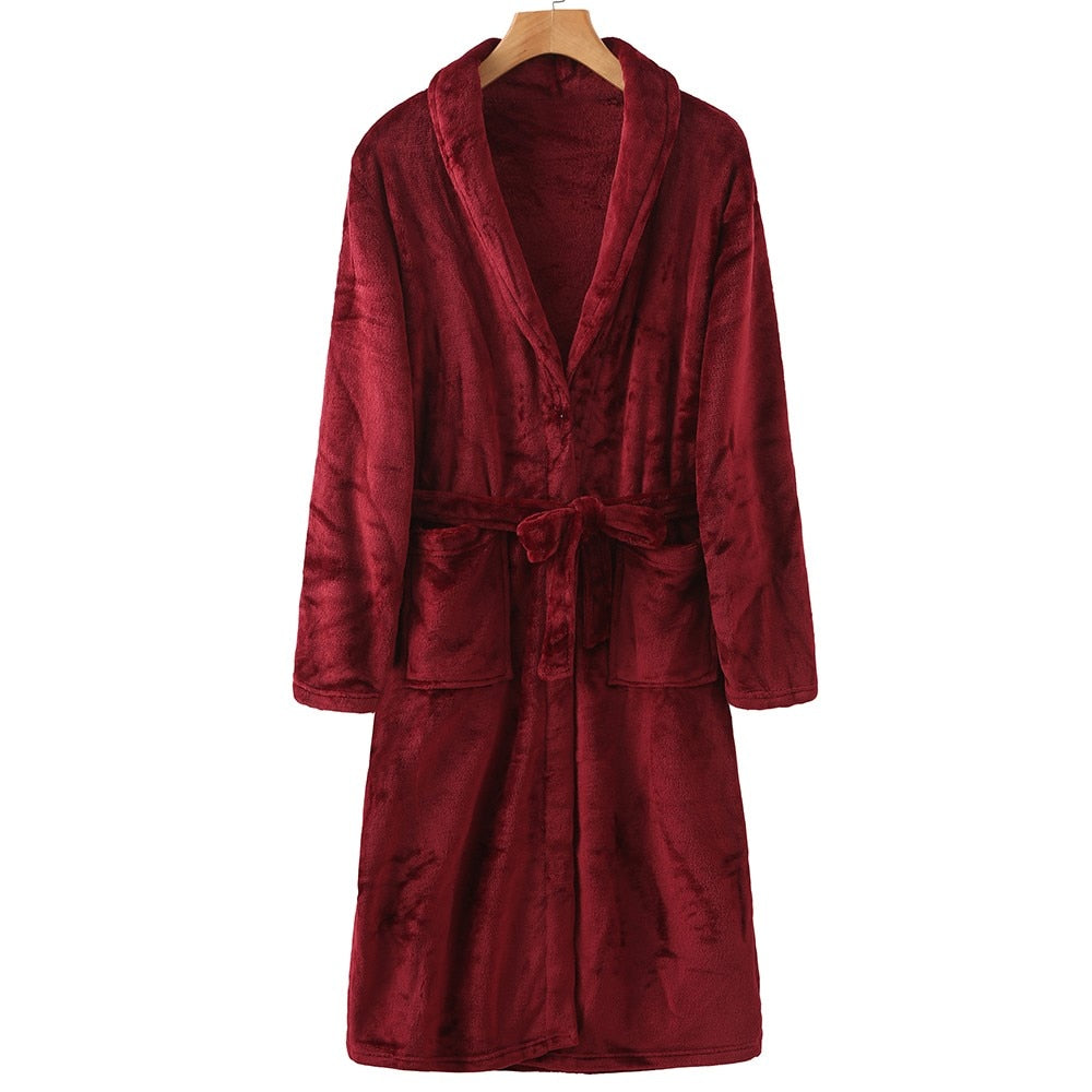 Women Robe Kimono Bath Gown Thicken Coral Fleece With Pockets