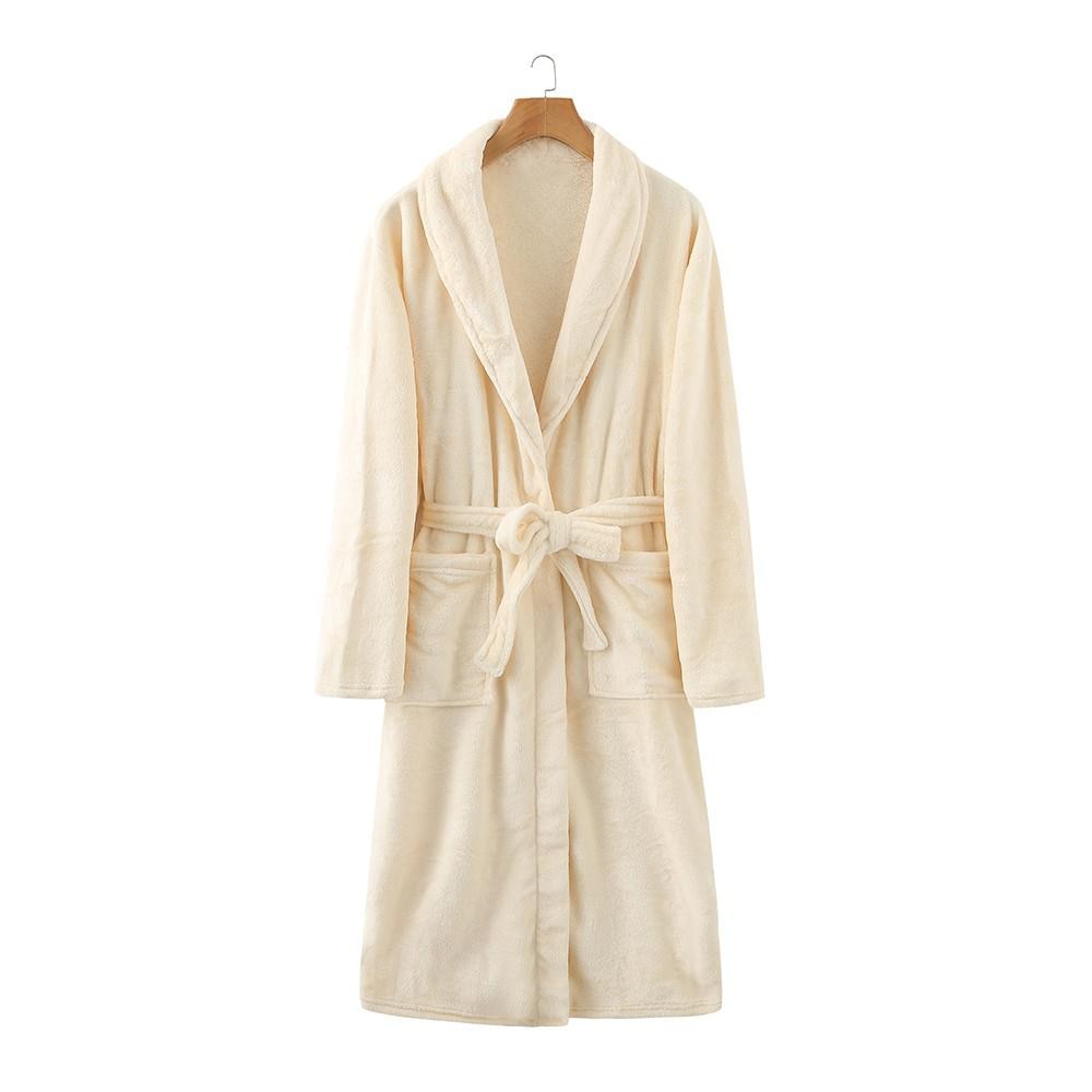 Women Robe Kimono Bath Gown Thicken Coral Fleece With Pockets