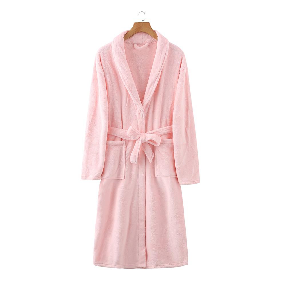 Women Robe Kimono Bath Gown Thicken Coral Fleece With Pockets