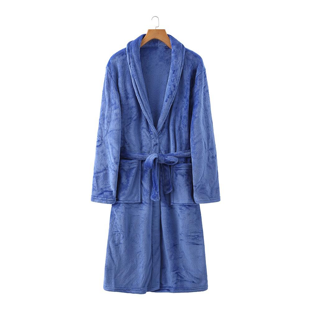 Women Robe Kimono Bath Gown Thicken Coral Fleece With Pockets