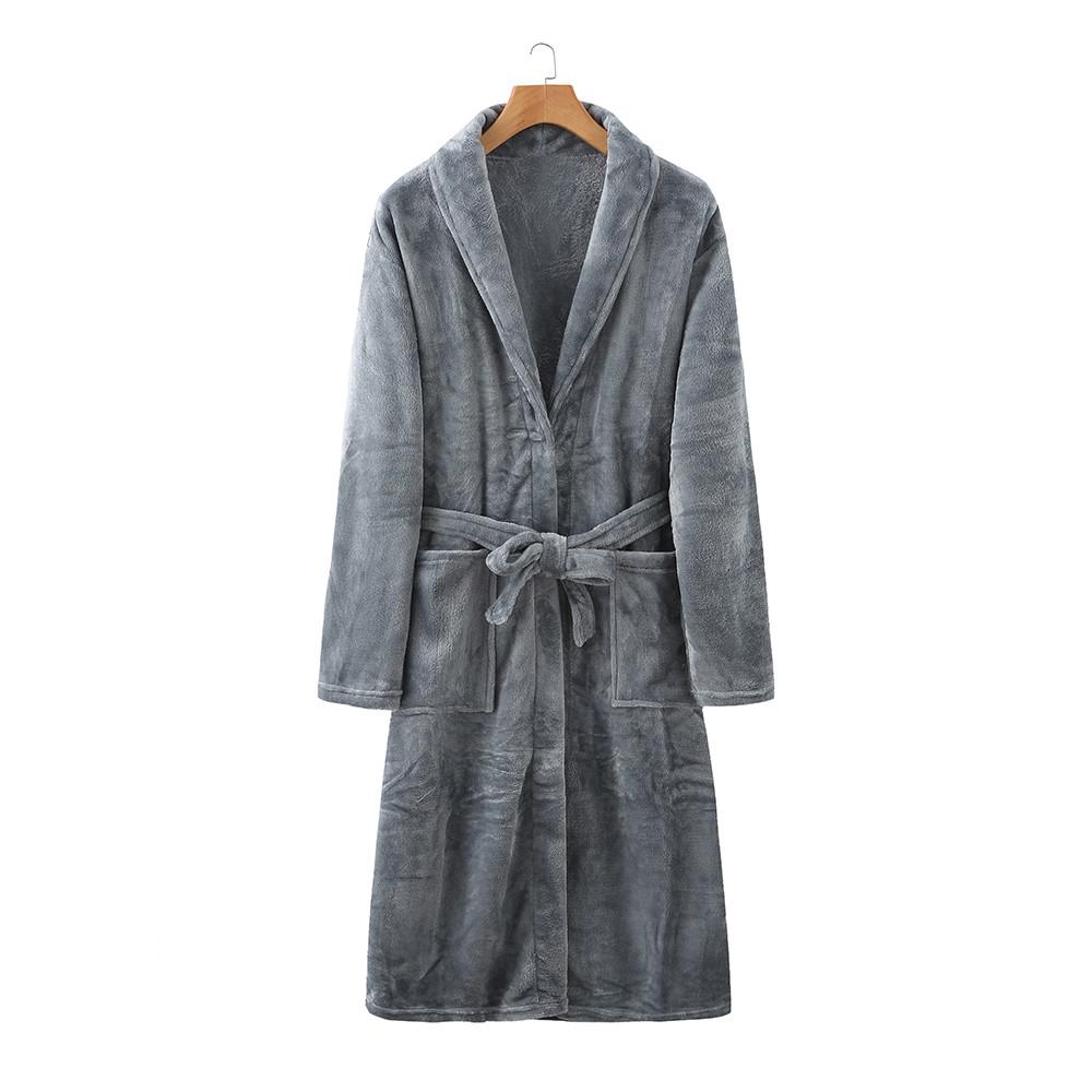 Women Robe Kimono Bath Gown Thicken Coral Fleece With Pockets