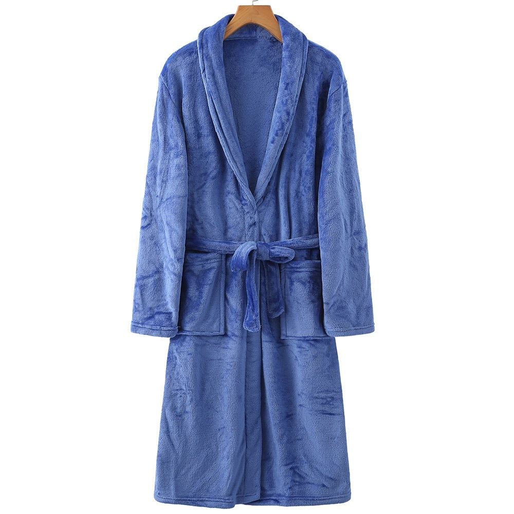 Women Robe Kimono Bath Gown Thicken Coral Fleece With Pockets