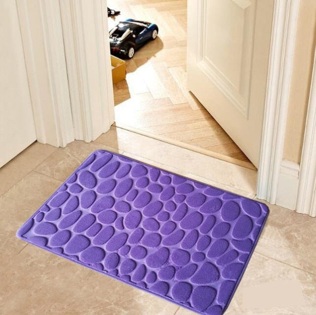 Cobblestone Embossed Bathroom Bath Mat Non-slip Carpet In Memory Foam Pad