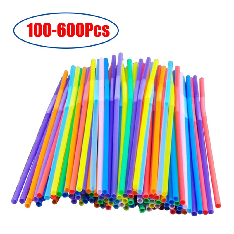 100-600Pcs Multicolour Plastic Disposable Straws