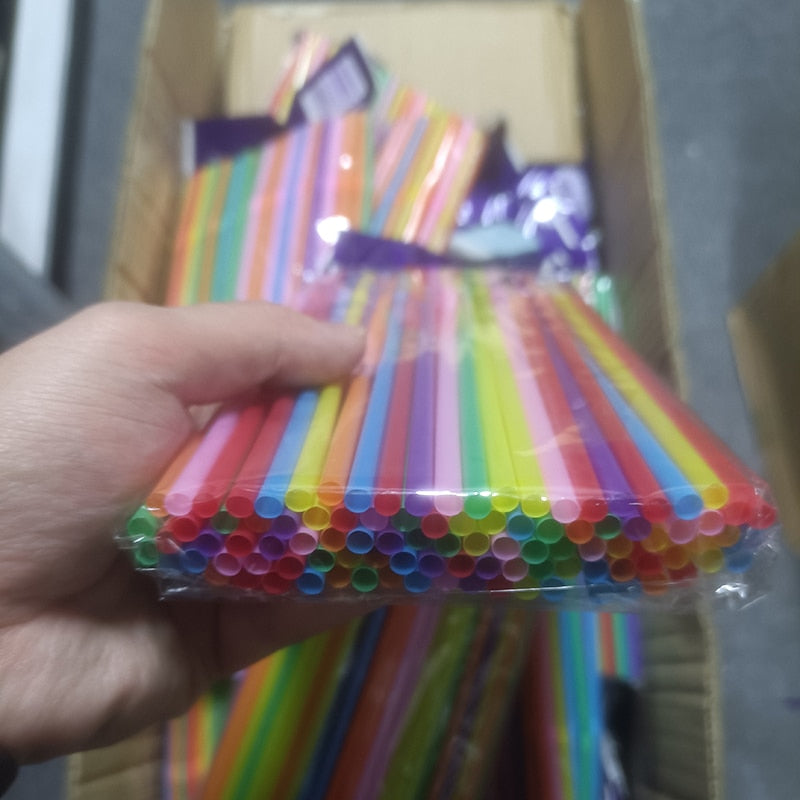 100-600Pcs Multicolour Plastic Disposable Straws