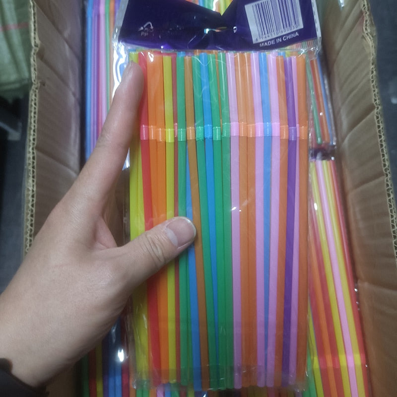 100-600Pcs Multicolour Plastic Disposable Straws