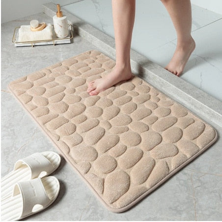 Cobblestone Embossed Bathroom Bath Mat Non-slip Carpet In Memory Foam Pad