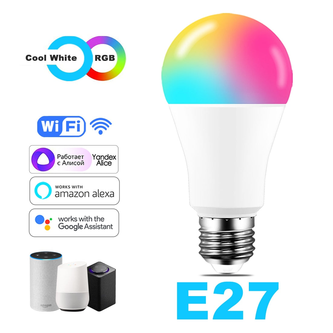 15W WiFi Smart Light Bulb LED RGB Work with Alexa/Google Home