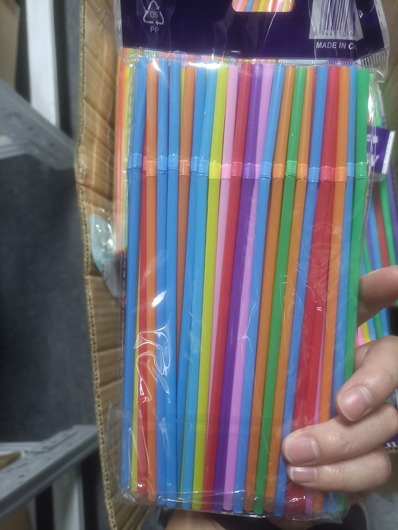 100-600Pcs Multicolour Plastic Disposable Straws