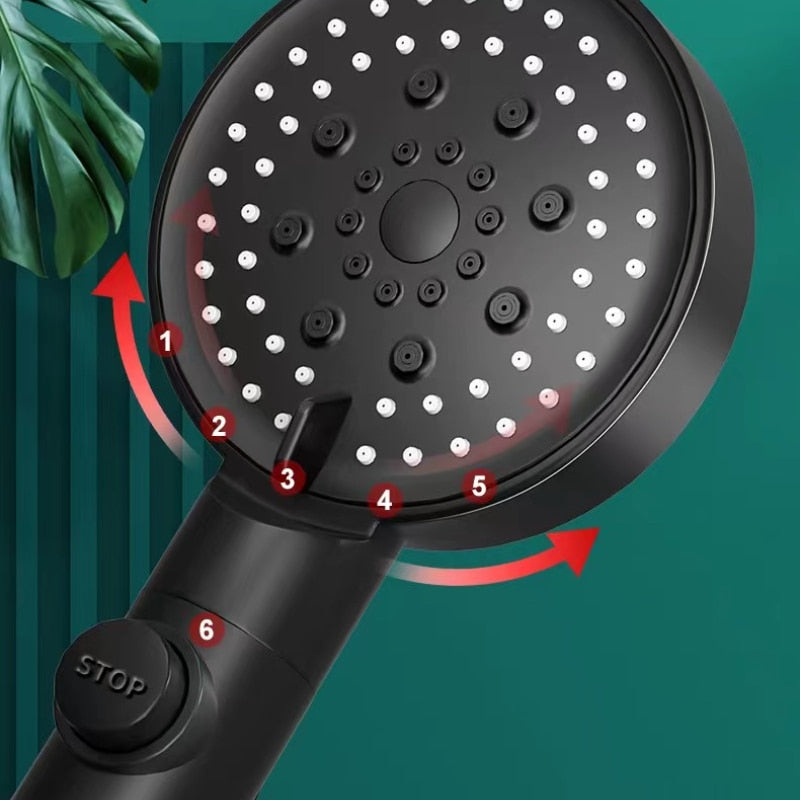 6 Modes, Head Adjustable, High Pressure, Water Saving, One-key Stop, Water Massage Shower Head