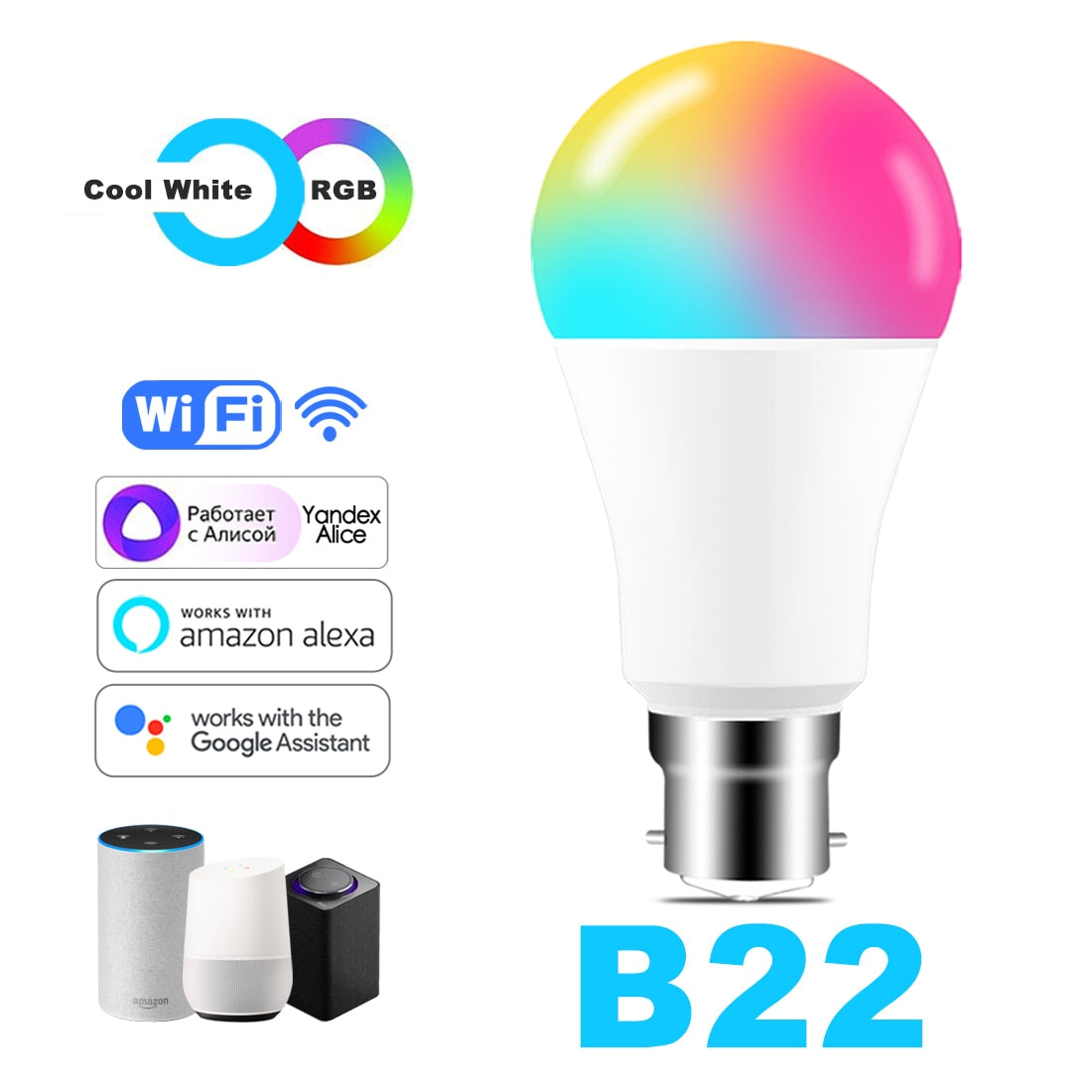 15W WiFi Smart Light Bulb LED RGB Work with Alexa/Google Home