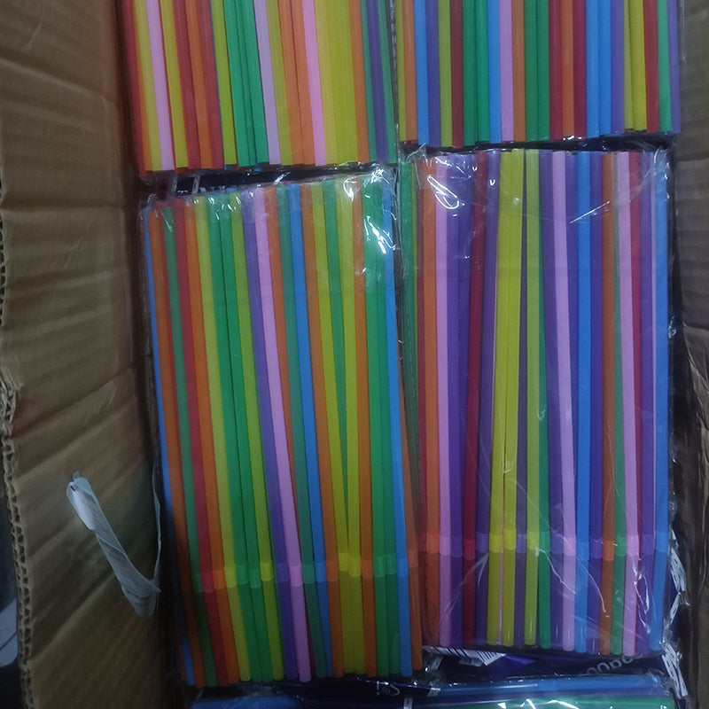 100-600Pcs Multicolour Plastic Disposable Straws