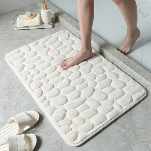 Cobblestone Embossed Bathroom Bath Mat Non-slip Carpet In Memory Foam Pad