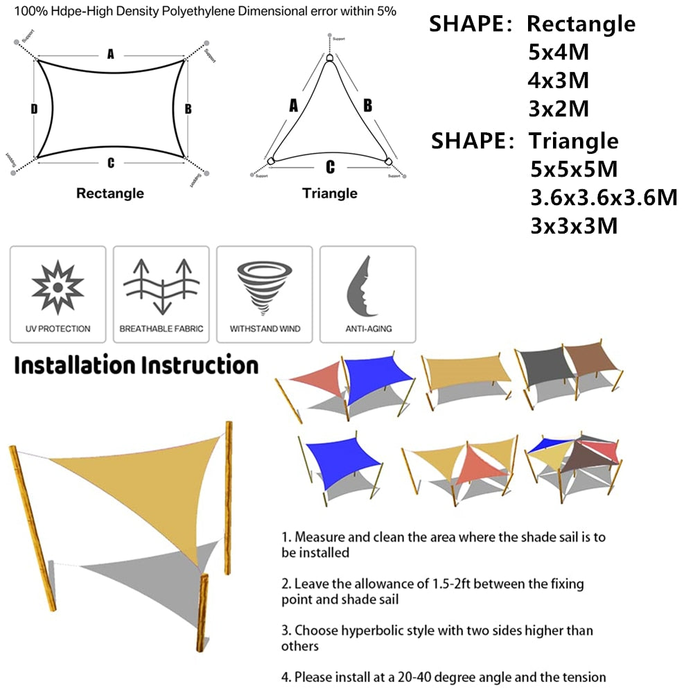 160GSM Waterproof Awning Sunshade Sail