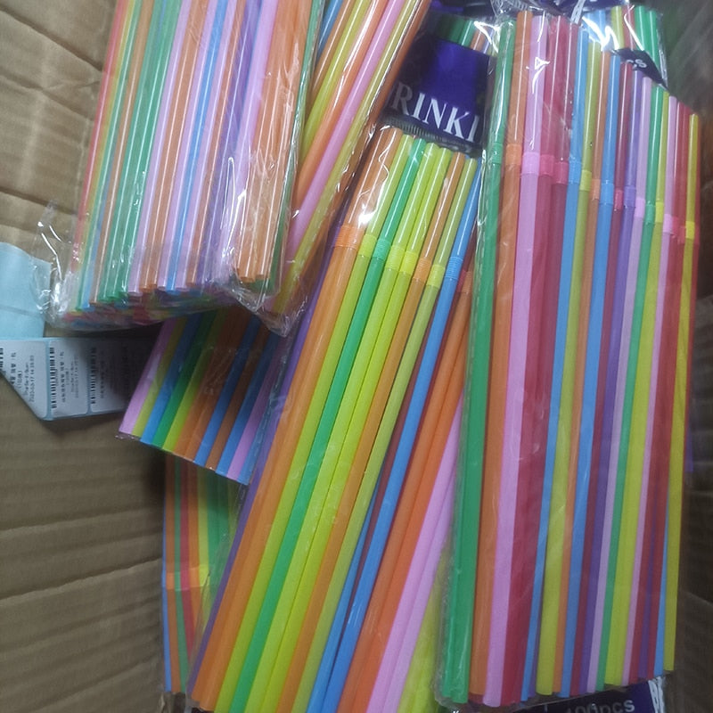 100-600Pcs Multicolour Plastic Disposable Straws