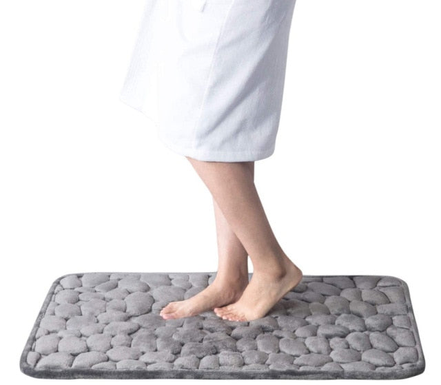 Cobblestone Embossed Bathroom Bath Mat Non-slip Carpet In Memory Foam Pad