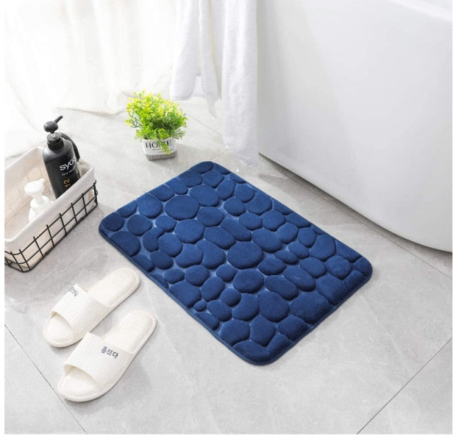 Cobblestone Embossed Bathroom Bath Mat Non-slip Carpet In Memory Foam Pad