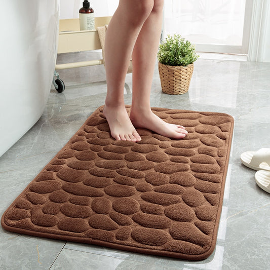 Cobblestone Embossed Bathroom Bath Mat Non-slip Carpet In Memory Foam Pad