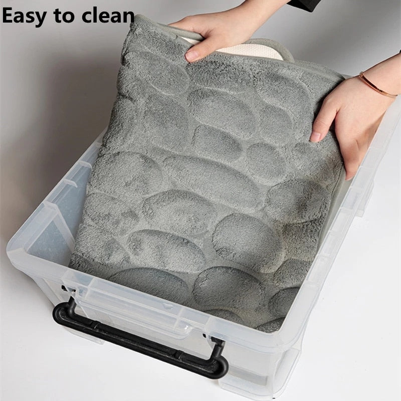 Cobblestone Embossed Bathroom Bath Mat Non-slip Carpet In Memory Foam Pad