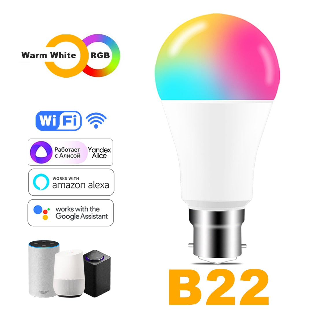 15W WiFi Smart Light Bulb LED RGB Work with Alexa/Google Home